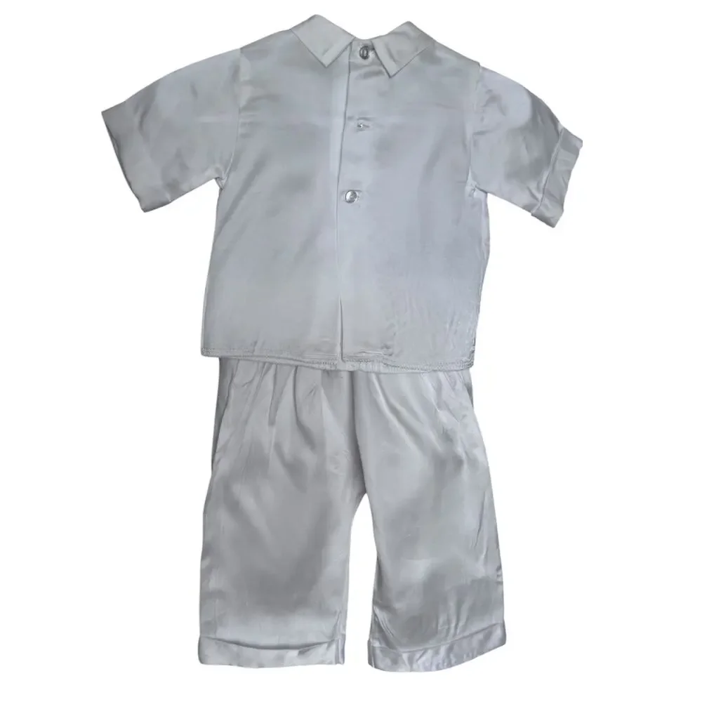 50s Phyllis Baby Wear White Satin Christening Baptism Suit Set Boys 6 Pc 3-6 M